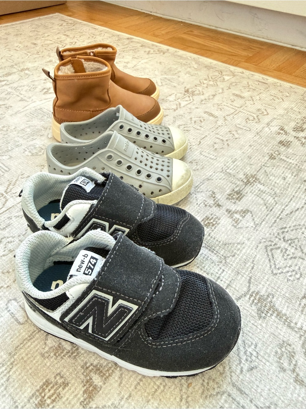 New Balance 574 Hook-and-Loop. AND Native water shoes & Zara boots